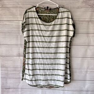 Olive Green Striped Top w/ Floral Back
